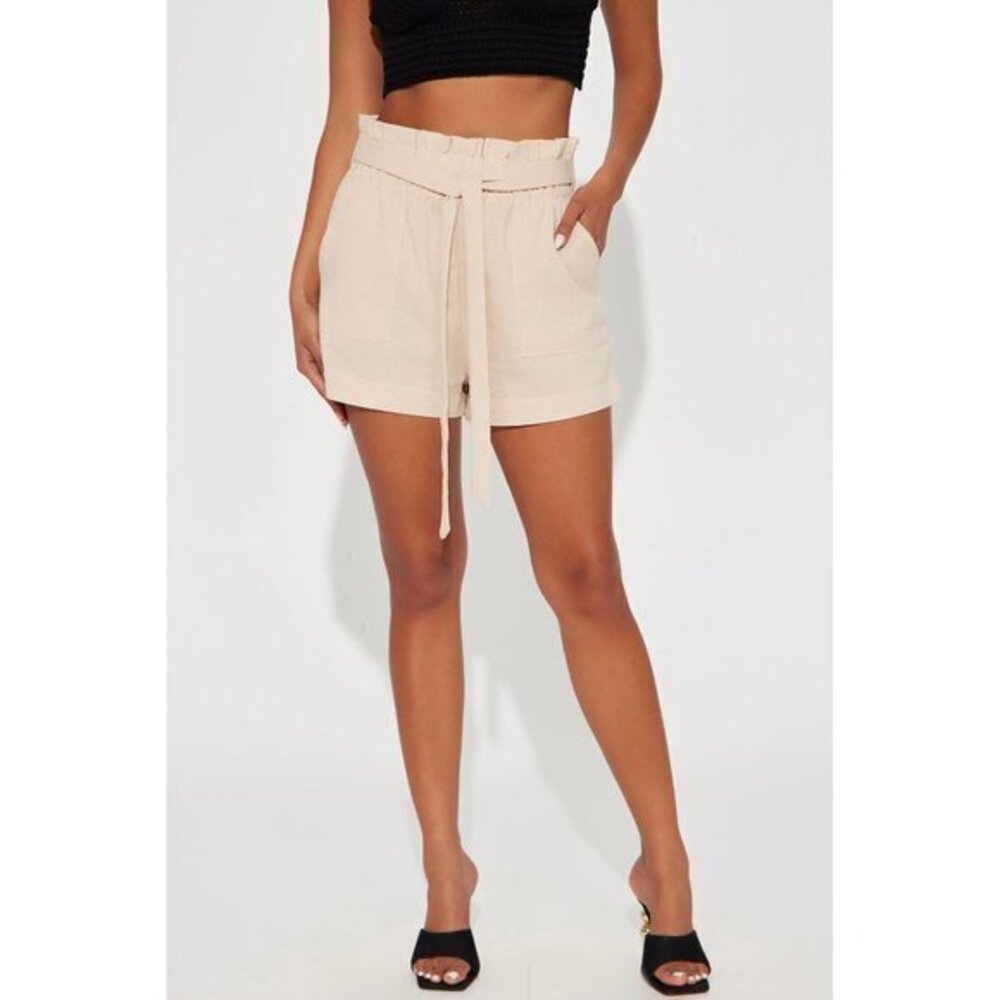 High Rise Linen Sand Shorts Size M RefFNB